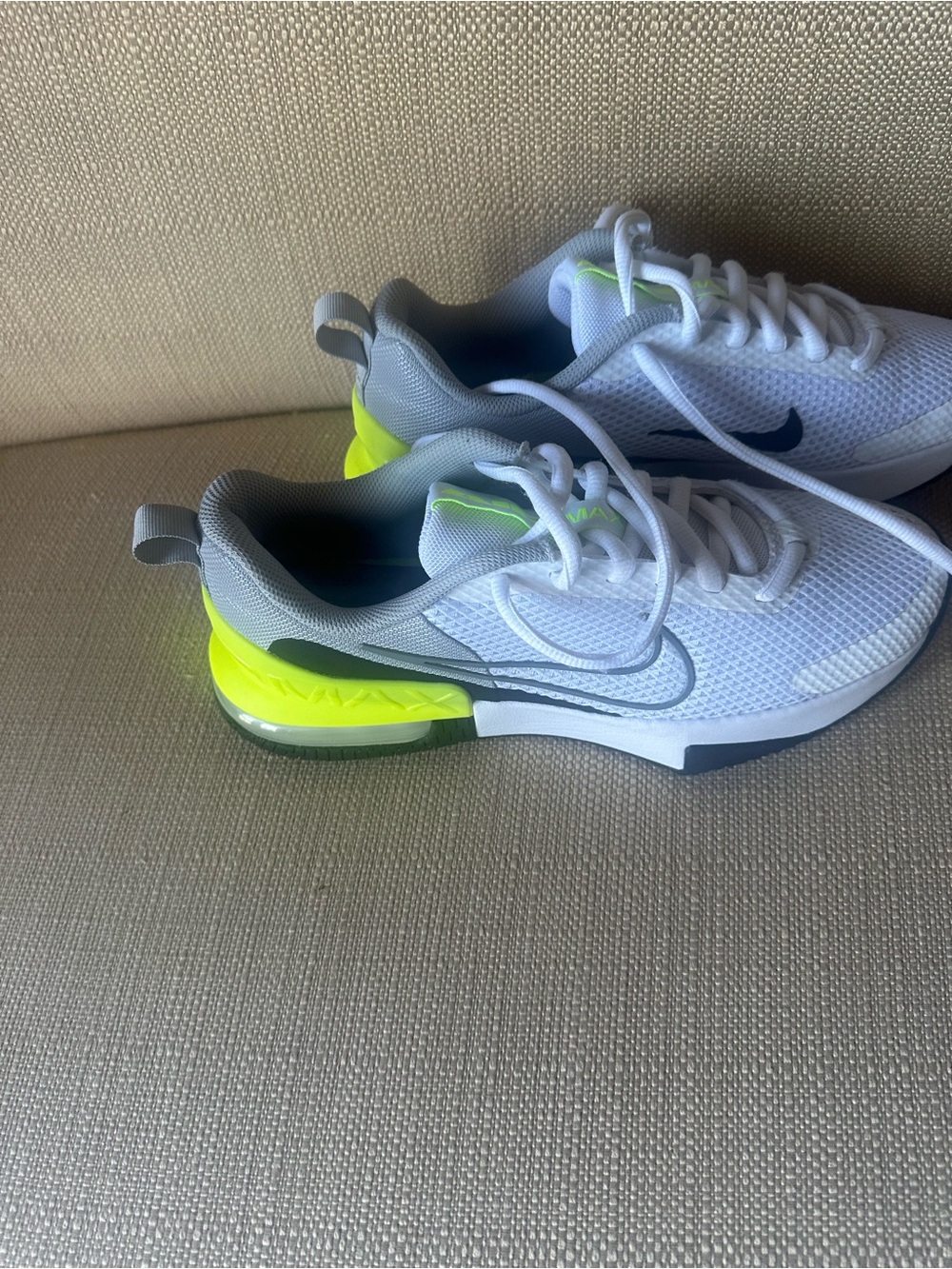 Nike White and Neon Yellow Athletic Sneakers